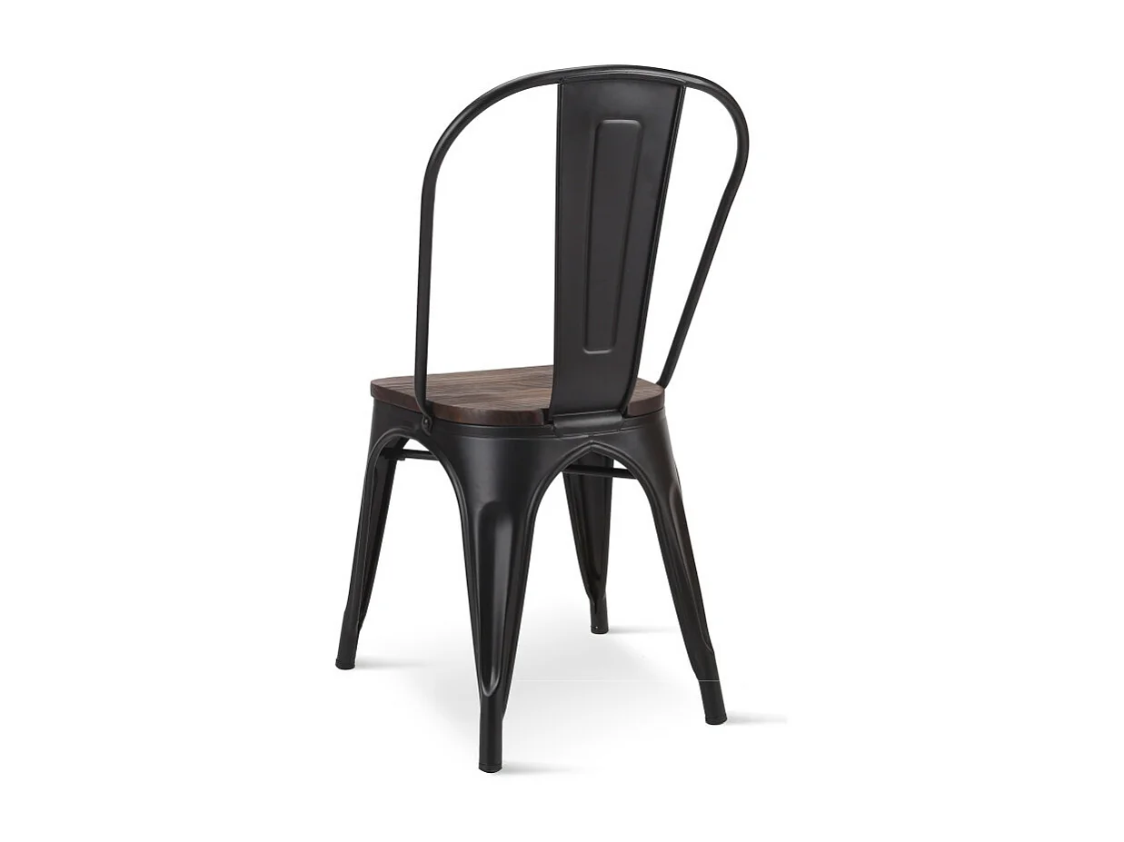 Chaise en métal noir mat avec assise en bois foncé - Style industriel