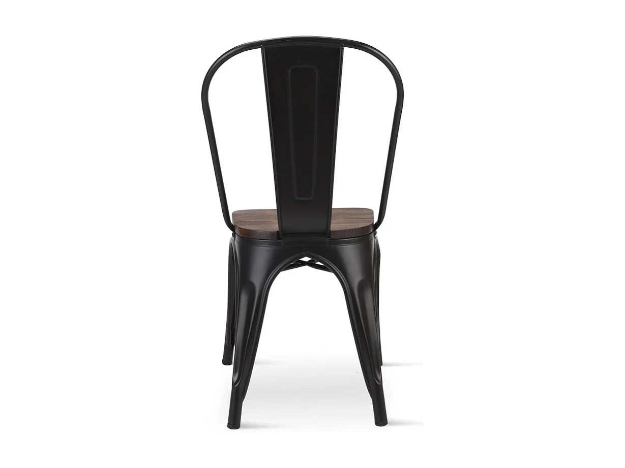 Chaise en métal noir mat avec assise en bois foncé - Style industriel
