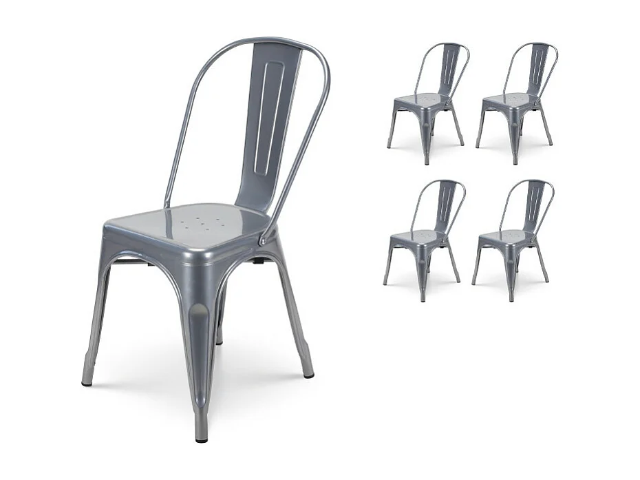 Lot de 4 chaises en métal gris brillant - Style industriel