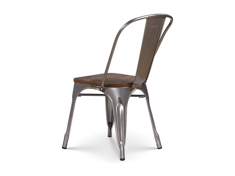 Lot de 4 chaises en métal brut aspect galvanisé et assise en bois foncé - Style industriel