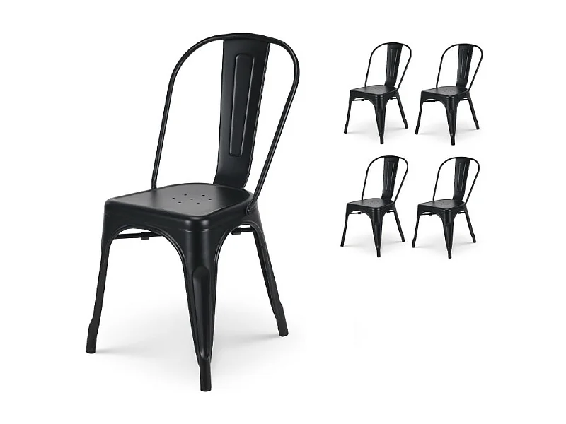 Lot de 4 chaises en métal noir mat - Style industriel