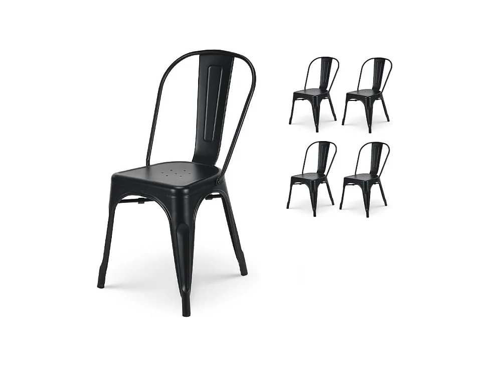 Lot de 4 chaises en métal noir mat - Style industriel