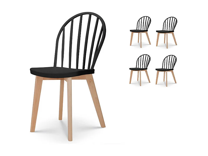 Lot de 4 chaises de salle à manger EMY noire avec pieds en bois