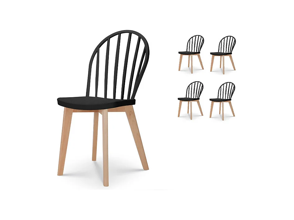 Lot de 4 chaises de salle à manger EMY noire avec pieds en bois
