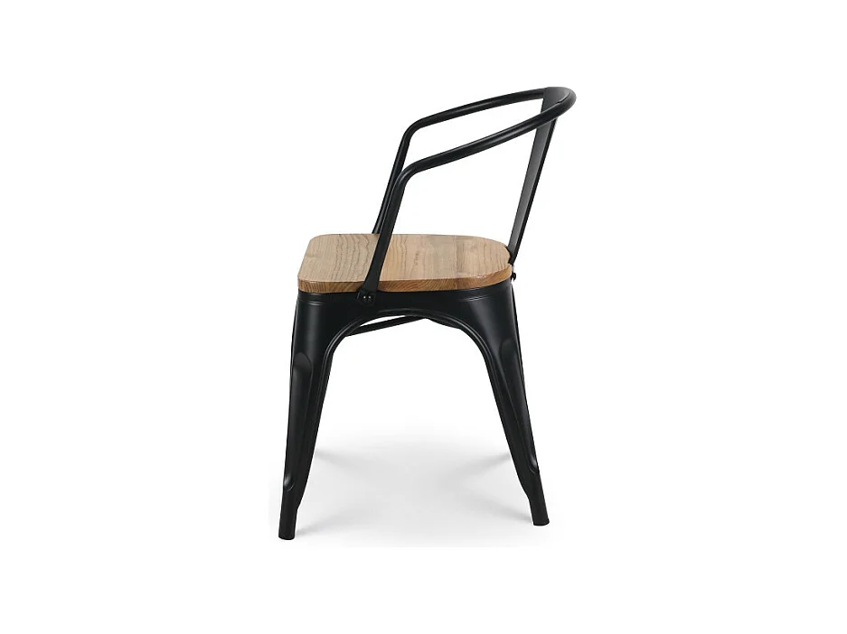 Lot de 4 chaises en métal noir mat style industriel avec assise en bois clair - Avec accoudoirs