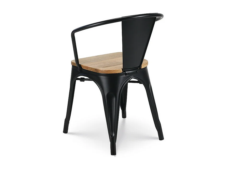 Lot de 4 chaises en métal noir mat style industriel avec assise en bois clair - Avec accoudoirs