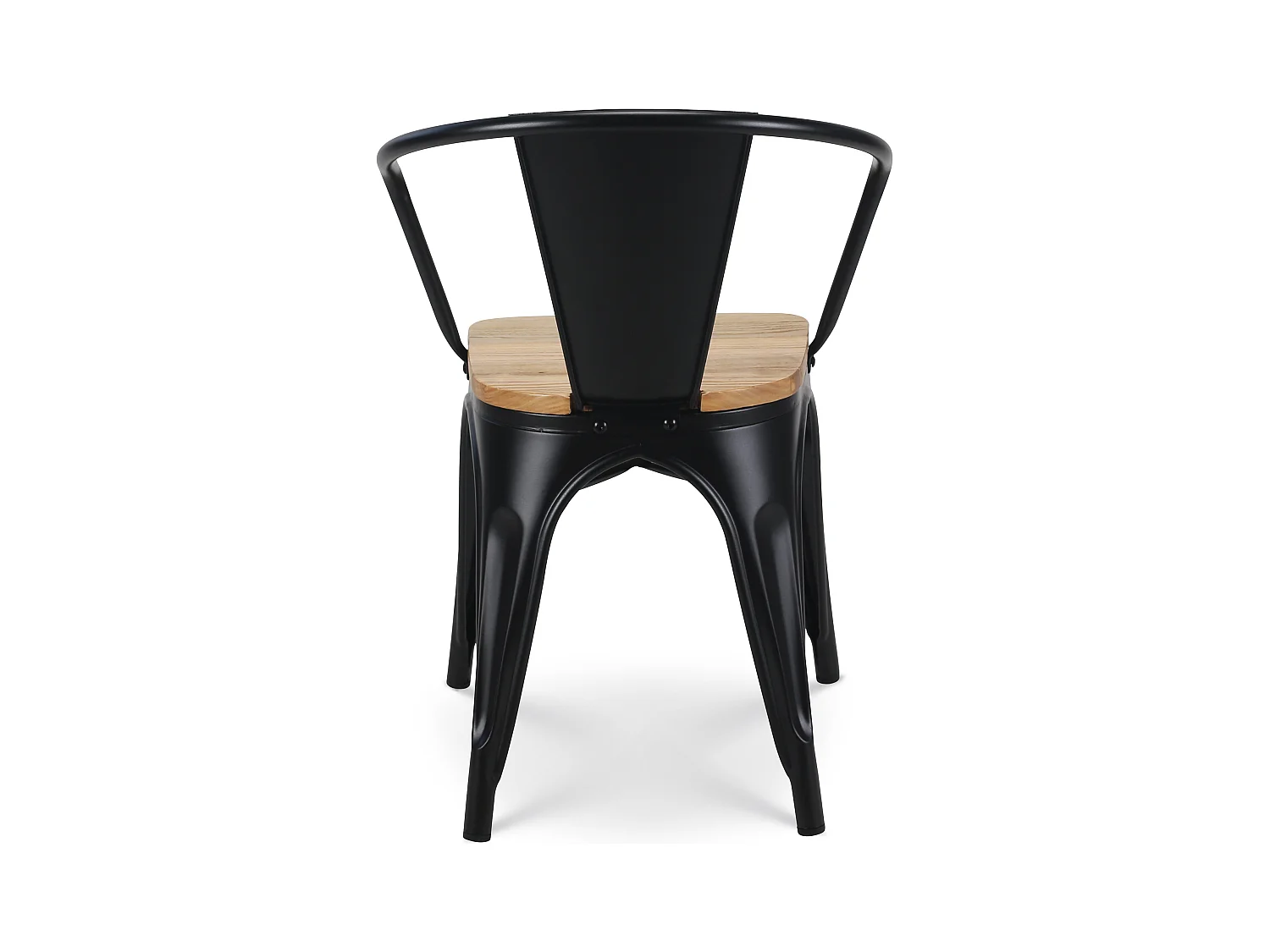 Lot de 4 chaises en métal noir mat style industriel avec assise en bois clair - Avec accoudoirs