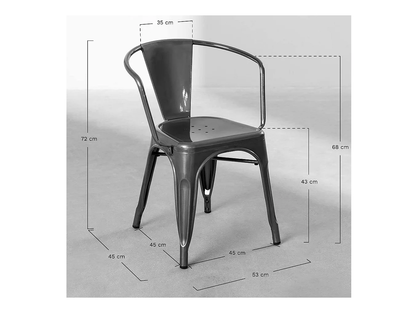 Lot de 4 chaises en métal noir mat style industriel avec assise en bois clair - Avec accoudoirs