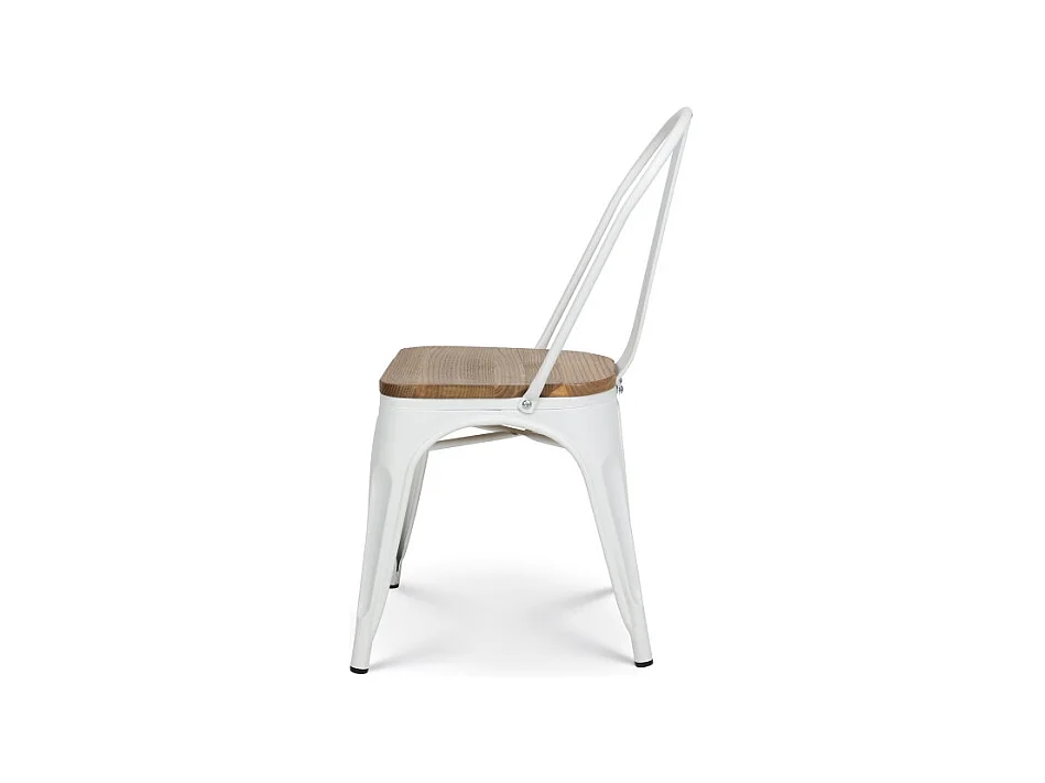Lot de 4 chaises en métal blanc mat et assise en bois clair - Style industriel