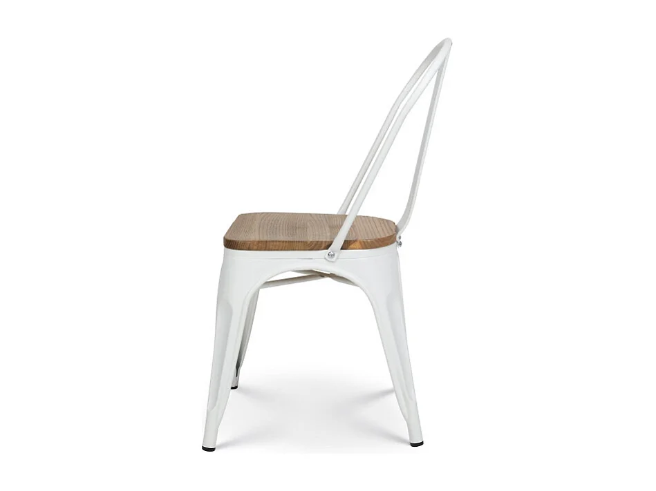 Lot de 4 chaises en métal blanc mat et assise en bois clair - Style industriel
