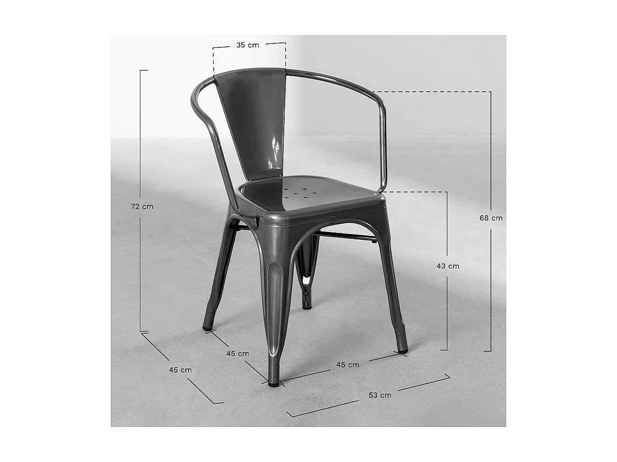 Lot de 4 chaises en métal brut style industriel avec assise en bois clair - Avec accoudoirs