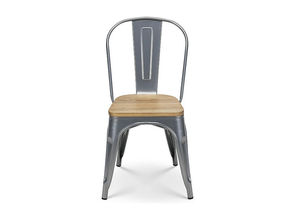 Chaise en métal gris silver avec assise en bois massif clair - Style industriel
