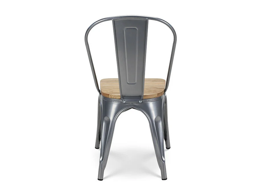 Chaise en métal gris silver avec assise en bois massif clair - Style industriel