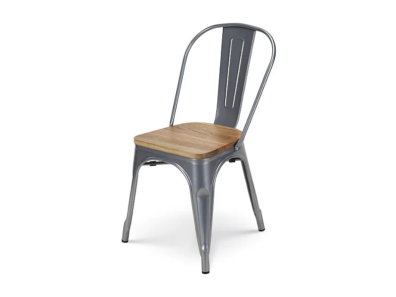 Chaise en métal gris silver avec assise en bois massif clair - Style industriel