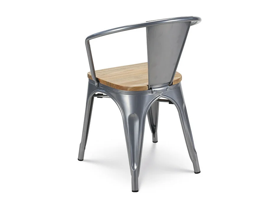 Chaise en métal silver style Industriel et assise en bois naturel clair - Avec accoudoirs
