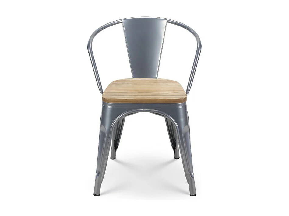 Chaise en métal silver style Industriel et assise en bois naturel clair - Avec accoudoirs