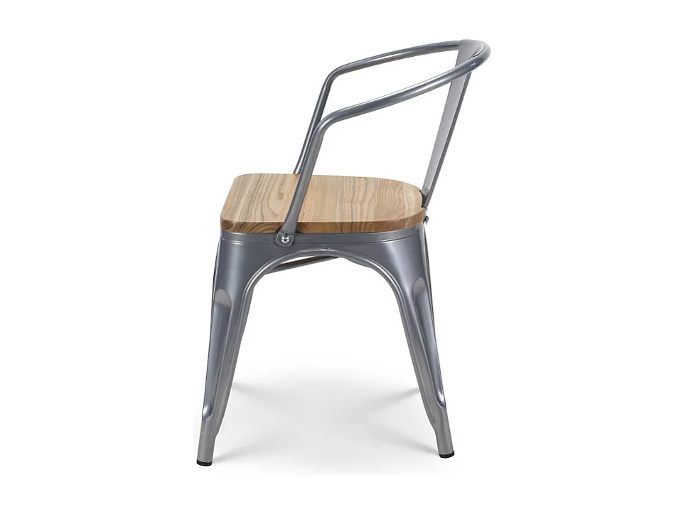 Chaise en métal silver style Industriel et assise en bois naturel clair - Avec accoudoirs