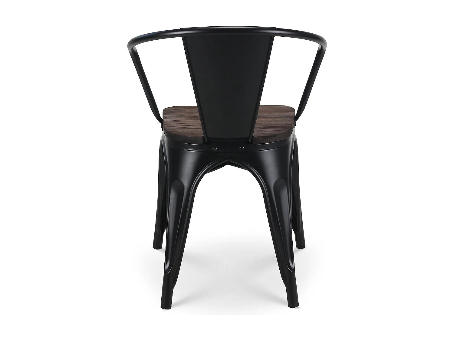 Lot de 4 chaises en métal noir mat style industriel avec assise en bois foncé - Avec accoudoirs