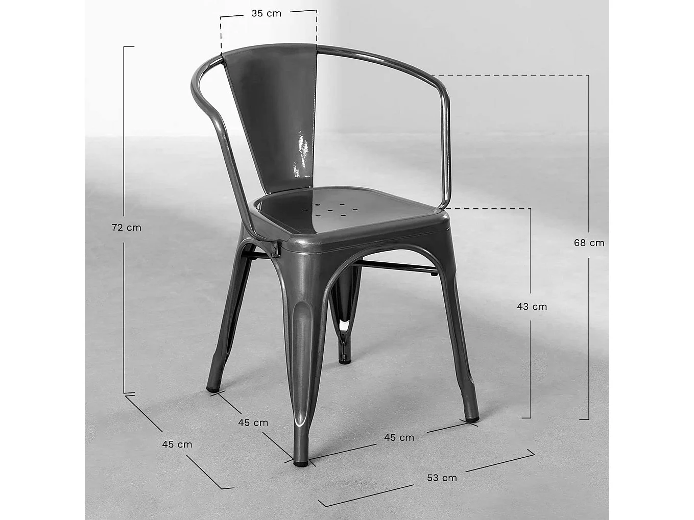 Lot de 4 chaises en métal noir mat style industriel avec assise en bois foncé - Avec accoudoirs