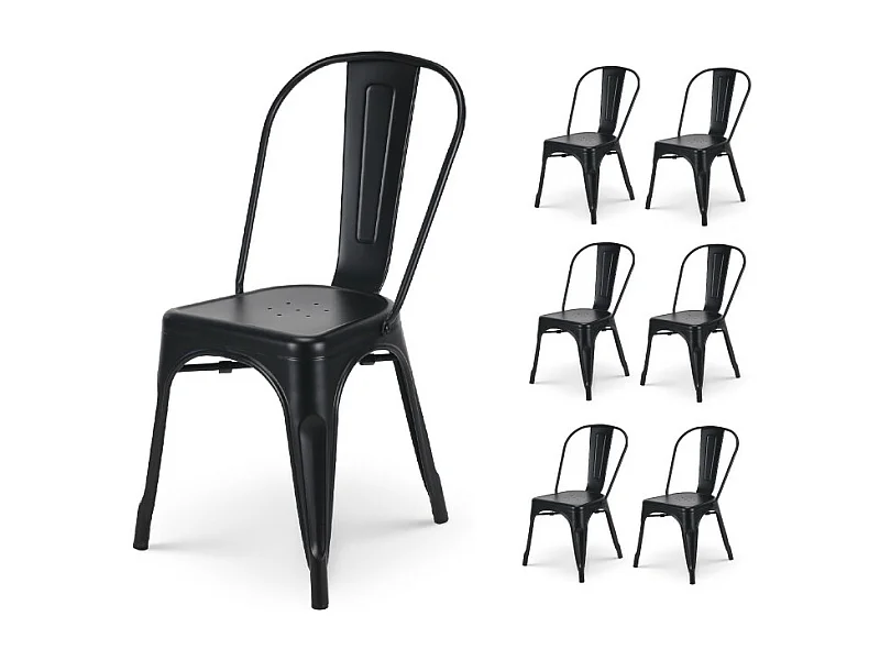 Lot de 6 chaises en métal noir mat - Style industriel