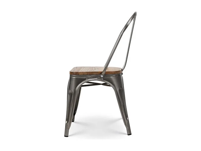 Lot de 4 chaises en métal brut aspect galvanisé et assise en bois clair - Style industriel