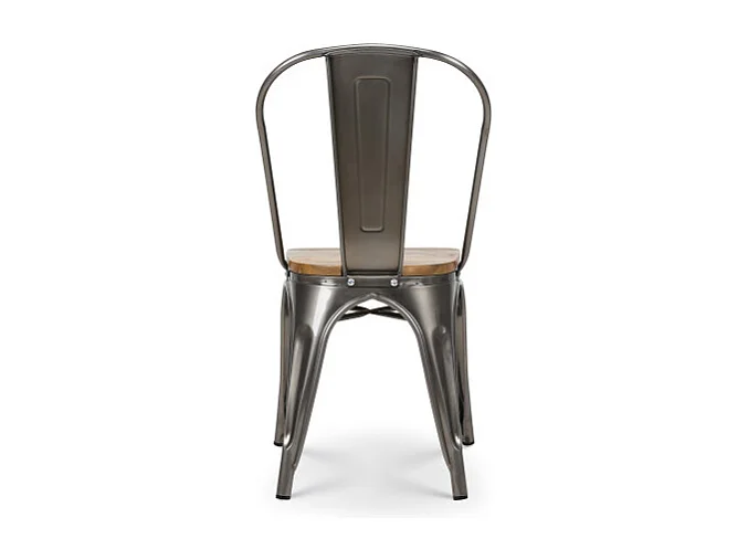 Lot de 4 chaises en métal brut aspect galvanisé et assise en bois clair - Style industriel