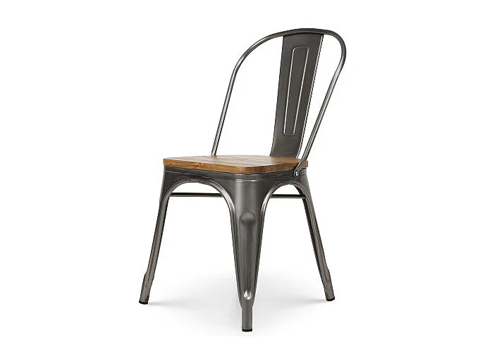 Lot de 4 chaises en métal brut aspect galvanisé et assise en bois clair - Style industriel