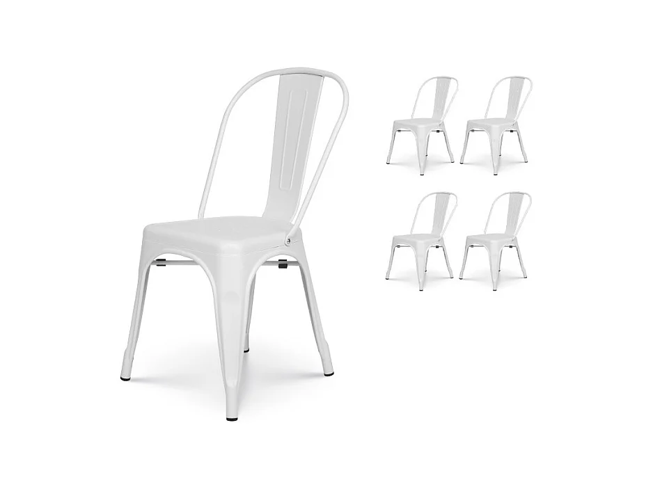 Lot de 4 chaises en métal blanc mat - Style Industriel