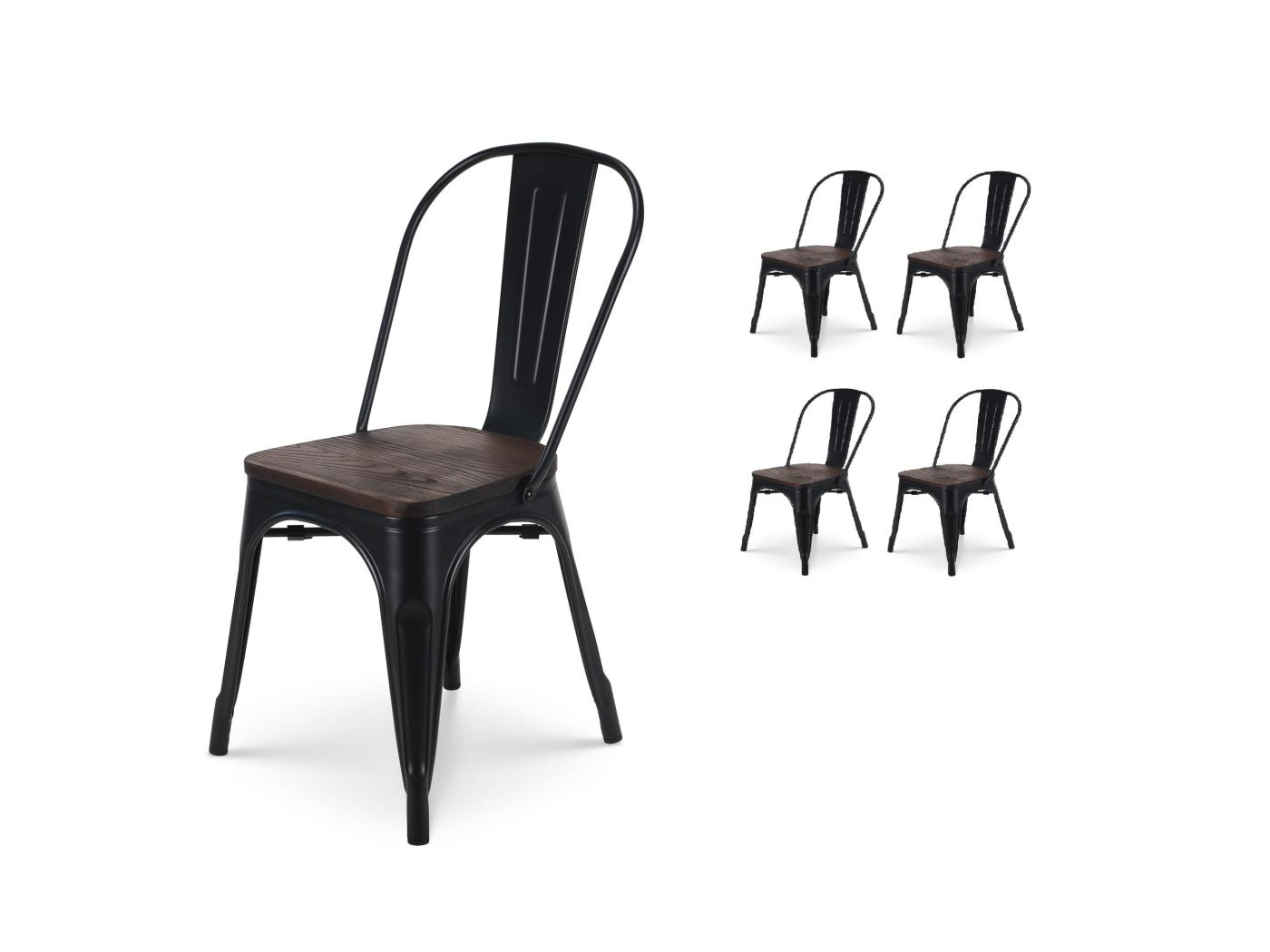 Kosmi Lot De Chaises En M Tal Noir Mat Avec Assise En Bois Massif