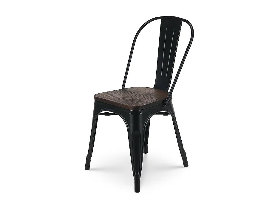 Lot de 2 chaises en métal noir mat et assise en bois foncé - Style industriel