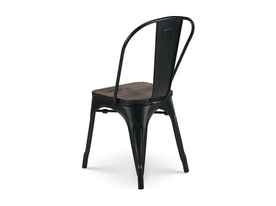 Lot de 2 chaises en métal noir mat et assise en bois foncé - Style industriel