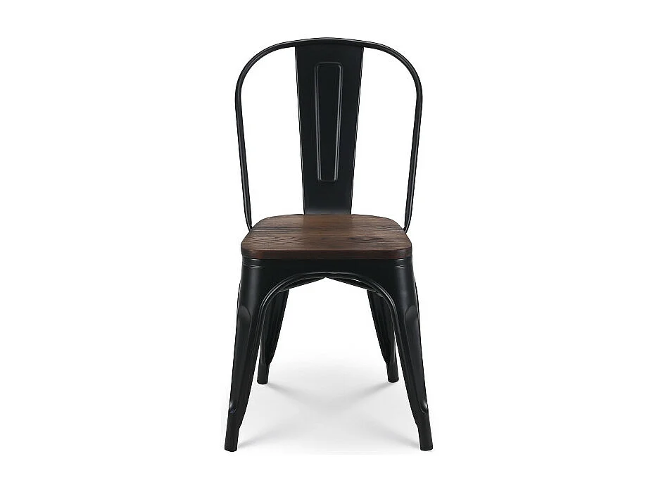 Lot de 2 chaises en métal noir mat et assise en bois foncé - Style industriel