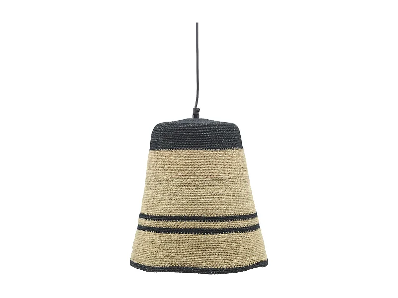 Suspension cloche en jonc naturel et noir