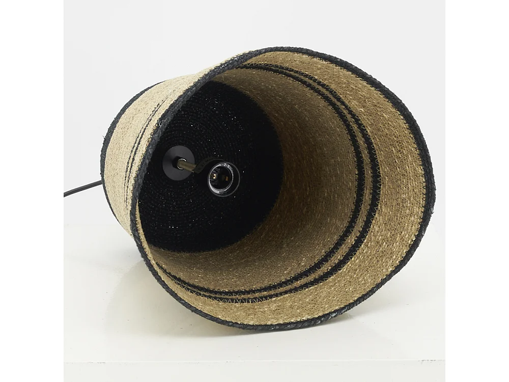 Suspension cloche en jonc naturel et noir