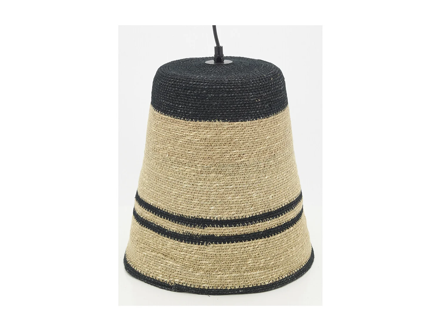 Suspension cloche en jonc naturel et noir