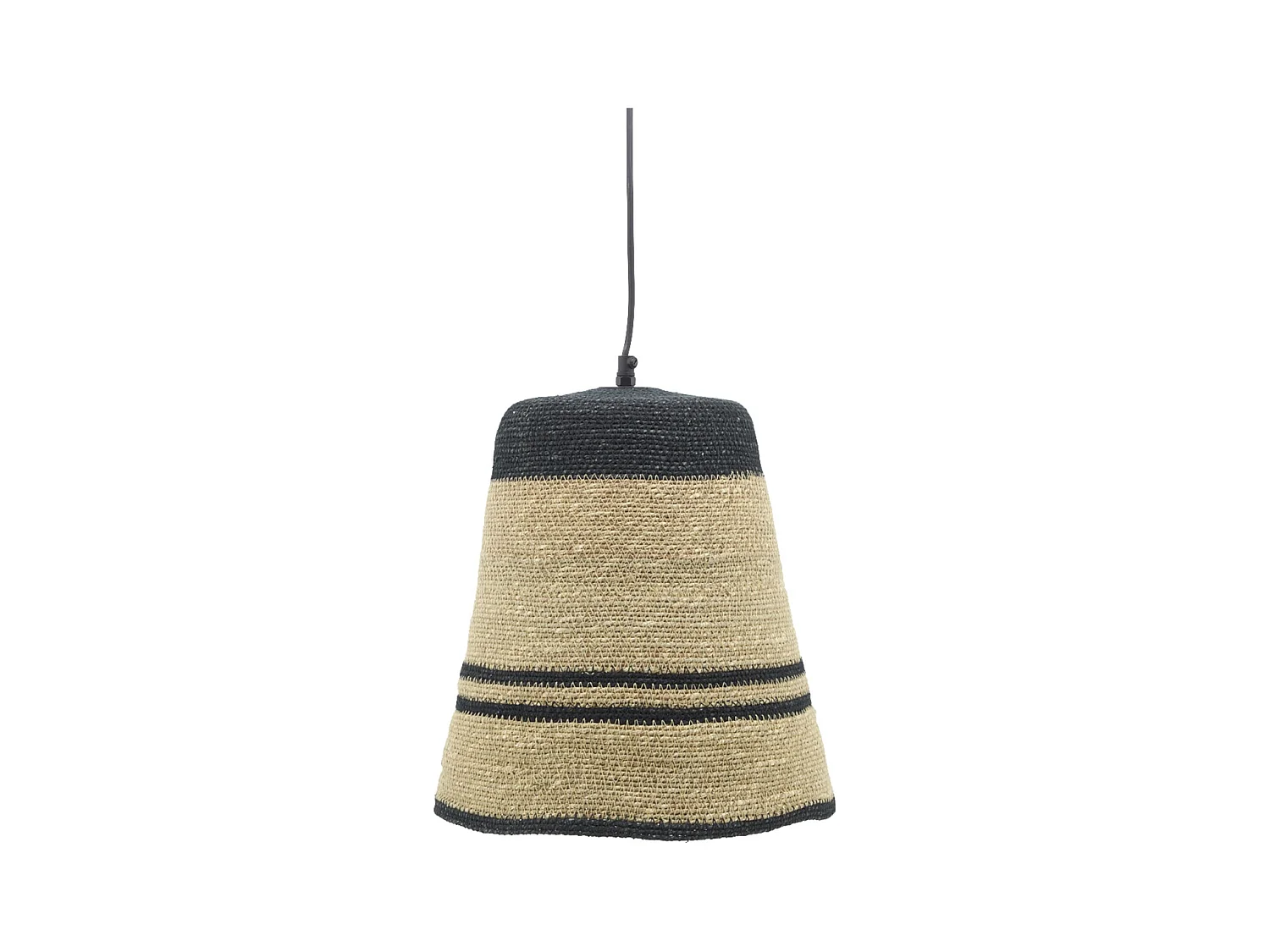 Suspension cloche en jonc naturel et noir