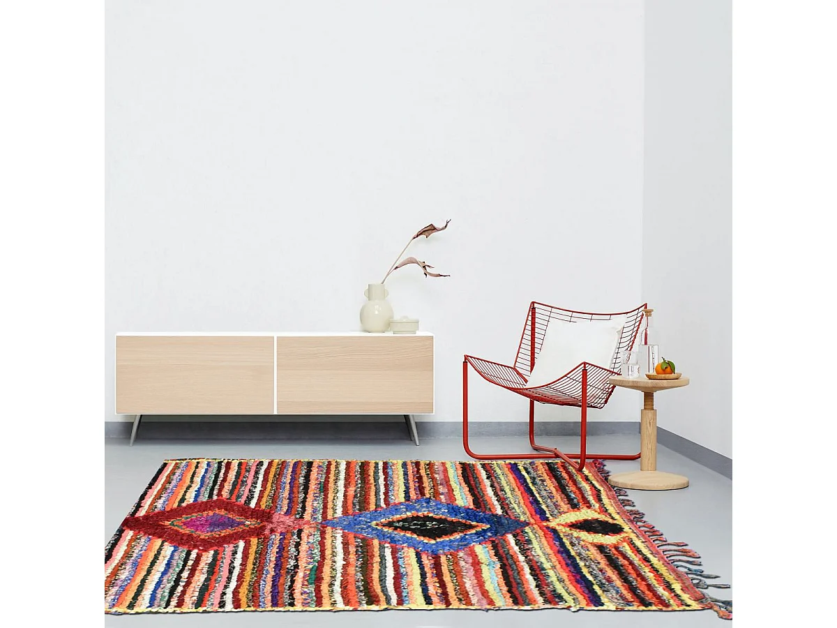 Authentique tapis berbère 135x250 fait main en tissu recyclé multicolore ERFOUD 11