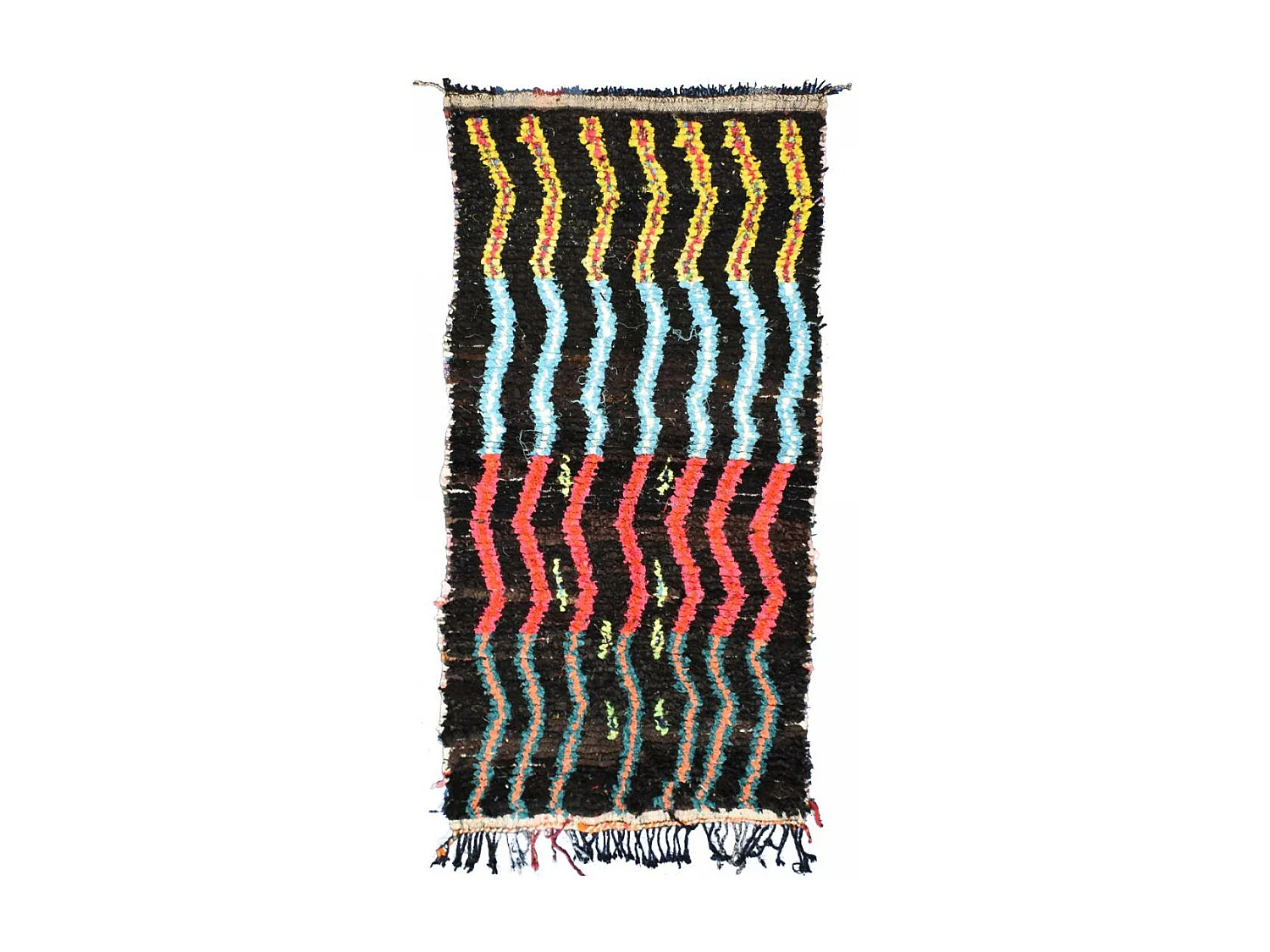 Authentique tapis berbère 110x205 fait main en tissu recyclé noir et rose BOUCHAROUETTE 55