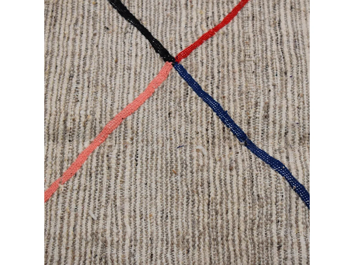 Authentique tapis berbère 200x300 fait main en tissu recyclé beige et bleu ERFOUD 2