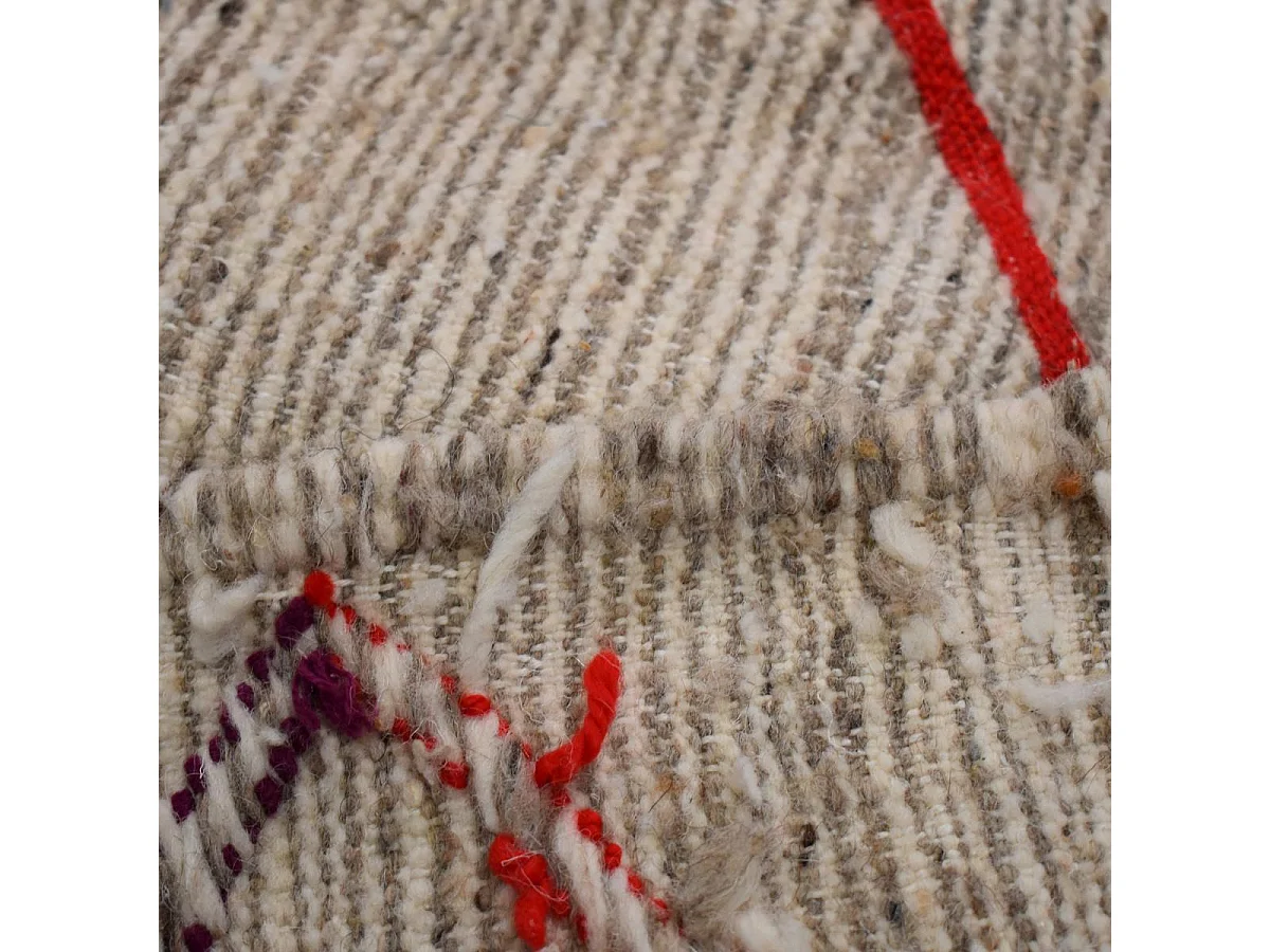 Authentique tapis berbère 200x300 fait main en tissu recyclé beige et bleu ERFOUD 2