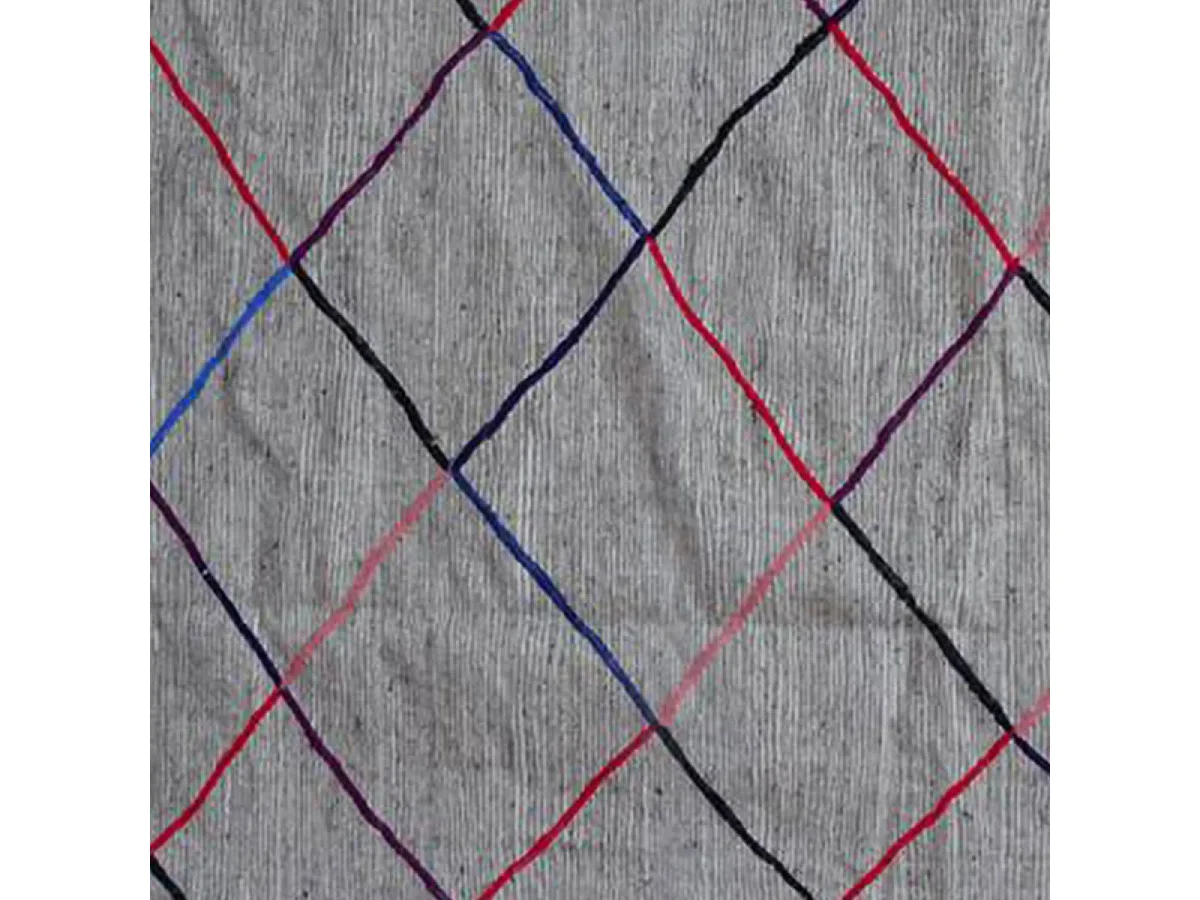 Authentique tapis berbère 200x300 fait main en tissu recyclé beige et bleu ERFOUD 2