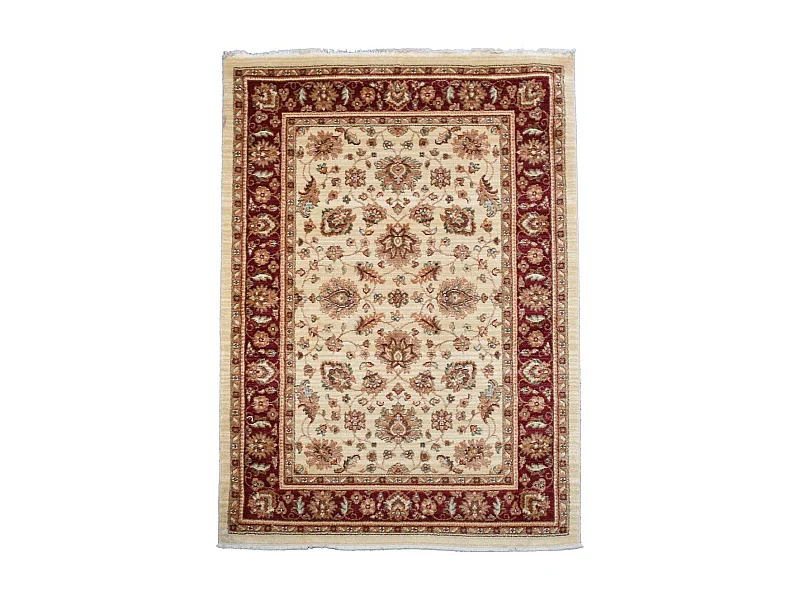Tapis orient 120x180 rectangle rouge et beige tissé motifs orientaux CHOBAY A
