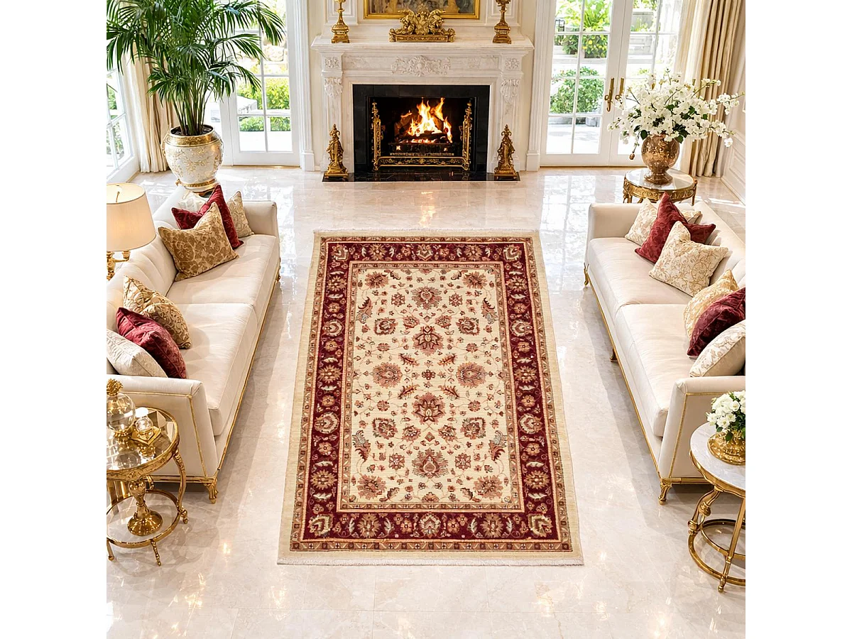 Tappeto orientale 120x180 rettangolo rosso e beige intrecciato con motivi orientali CHOBAY AD