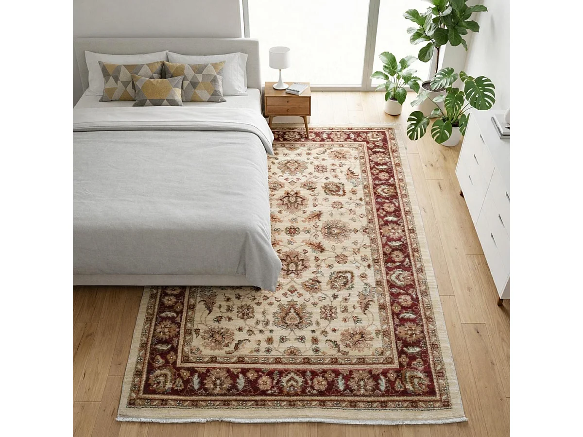 Tappeto orientale 120x180 rettangolo rosso e beige intrecciato con motivi orientali CHOBAY AD
