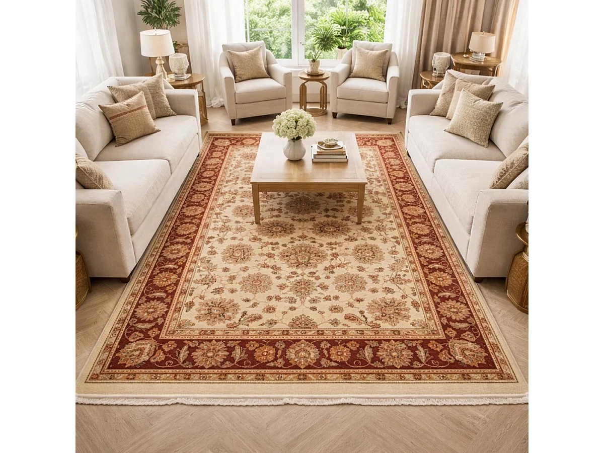 Tappeto orientale 120x180 rettangolo rosso e beige intrecciato con motivi orientali CHOBAY AD