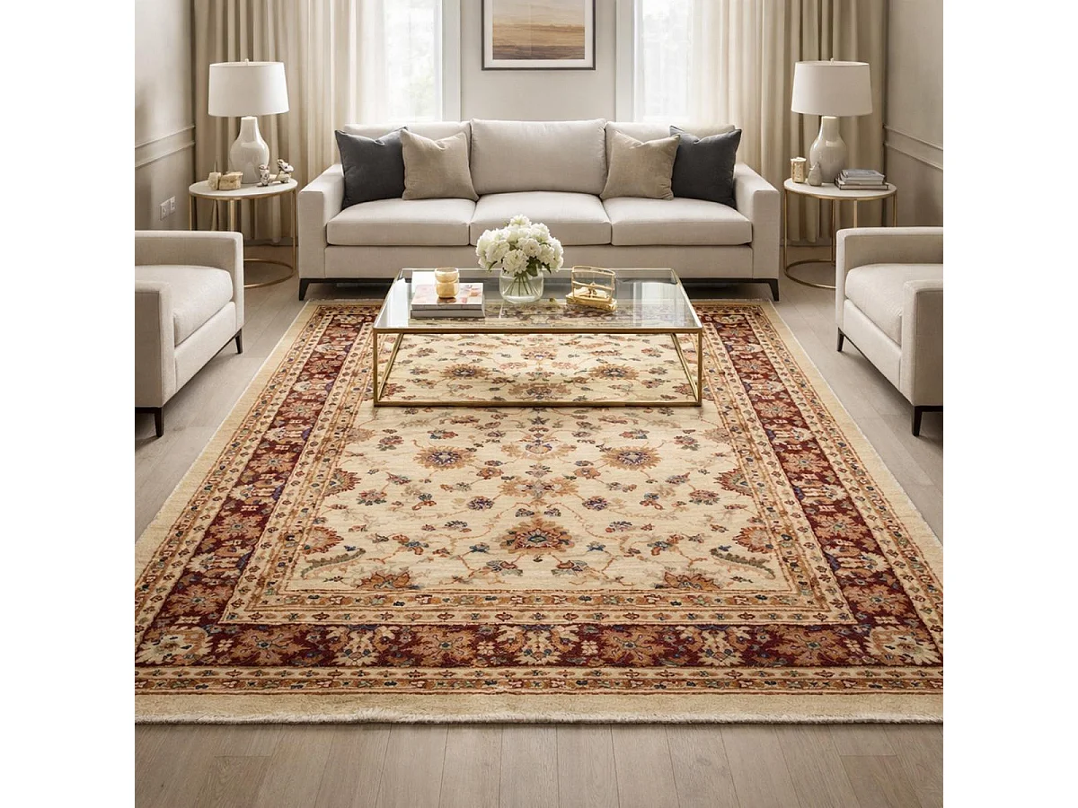 Tappeto orientale 120x180 rettangolo beige e rosso intrecciato con motivi orientali CHOBAY AA
