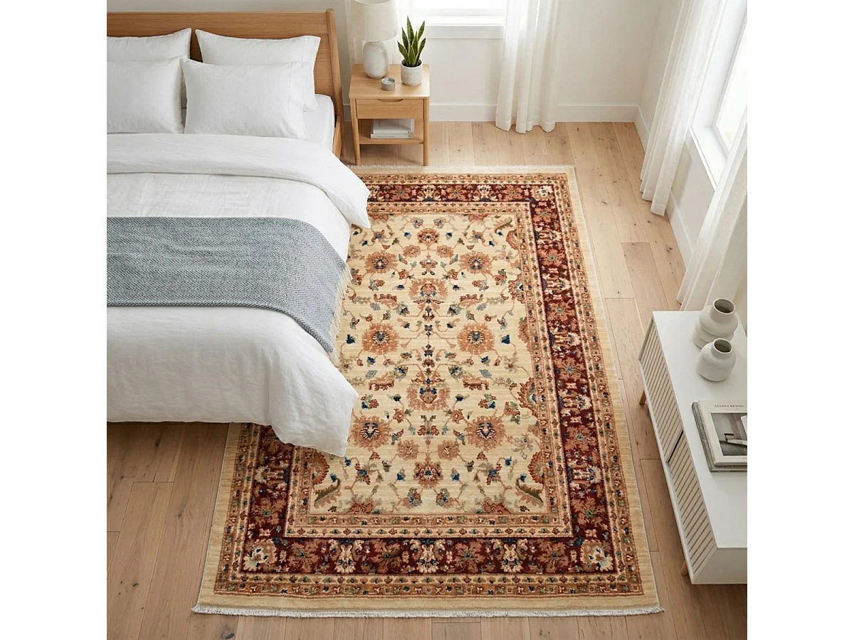 Tappeto orientale 120x180 rettangolo beige e rosso intrecciato con motivi orientali CHOBAY AA