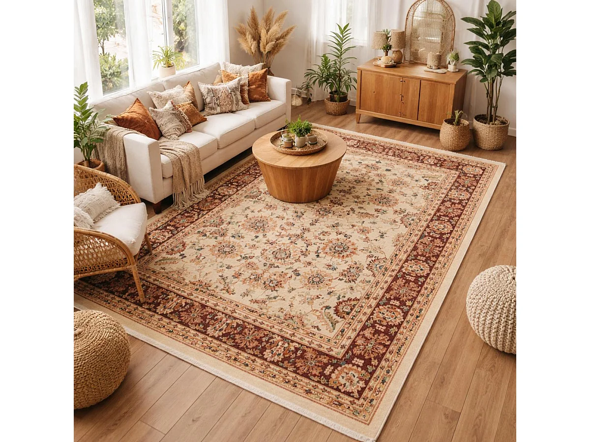 Tappeto orientale 120x180 rettangolo beige e rosso intrecciato con motivi orientali CHOBAY AA