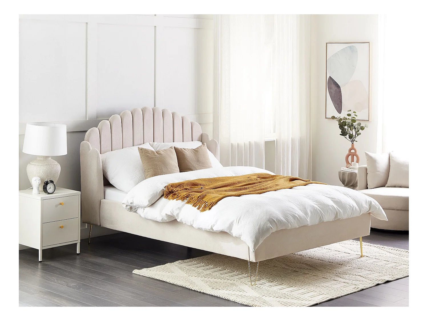 Lit avec sommier Tissu AMBILLOU 140 x 200 cm Beige clair