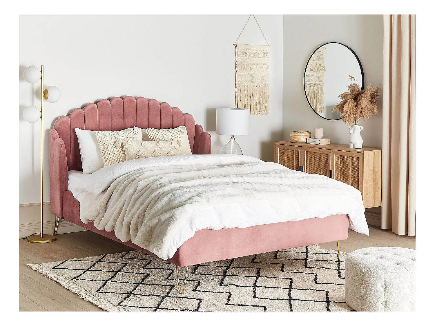 Bed Fluweel AMBILLOU 140 x 200 cm Roze